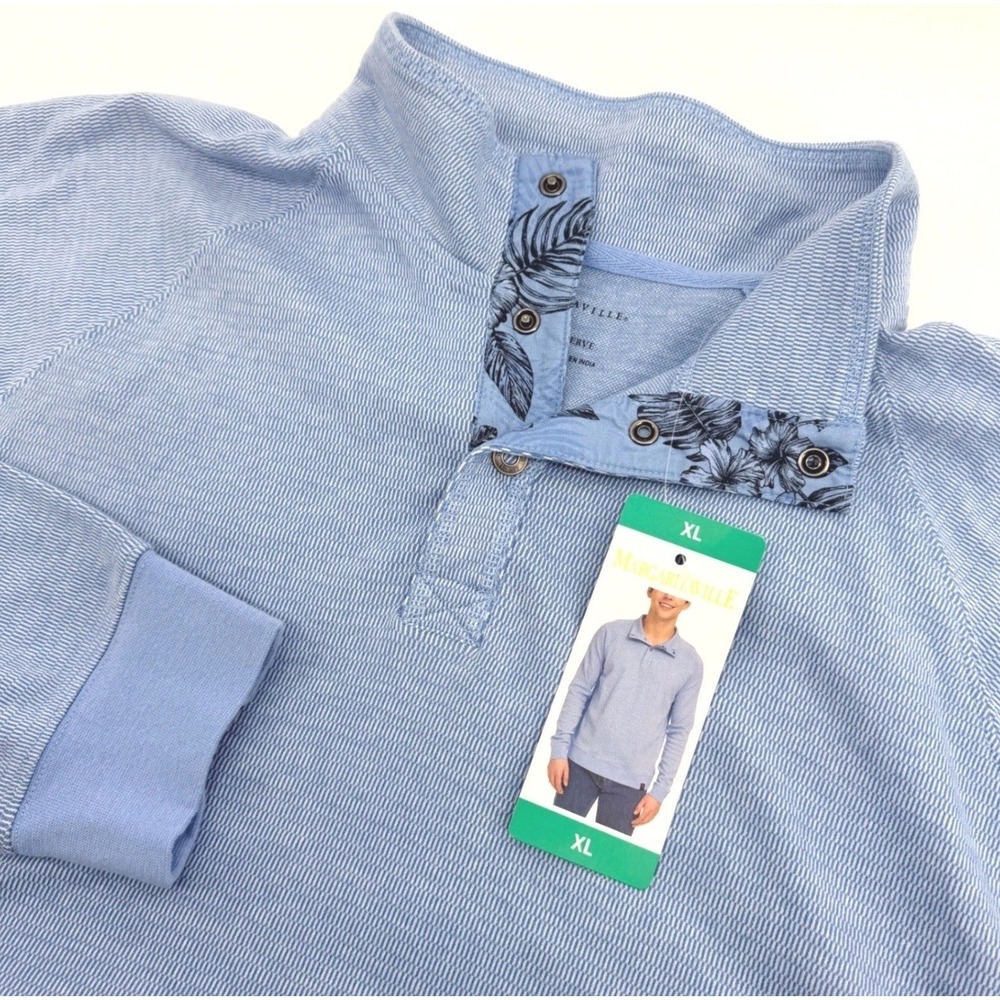 Margaritaville Island Reserve Sweater Mens XL Blue Snap Neck Pullover Beachy NEW